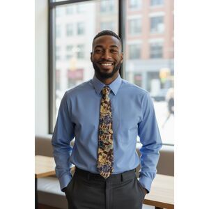 BILL BLASS Premium and Halston Floral Tie Mens Blue Dress Shirt Size 16 1/2